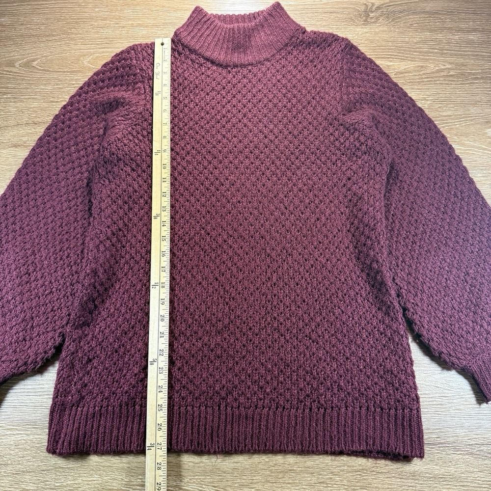 H&M Women's Chunky Knit Mock Neck Sweater Small Burgundy Textured Pullover - Picture 7 of 10